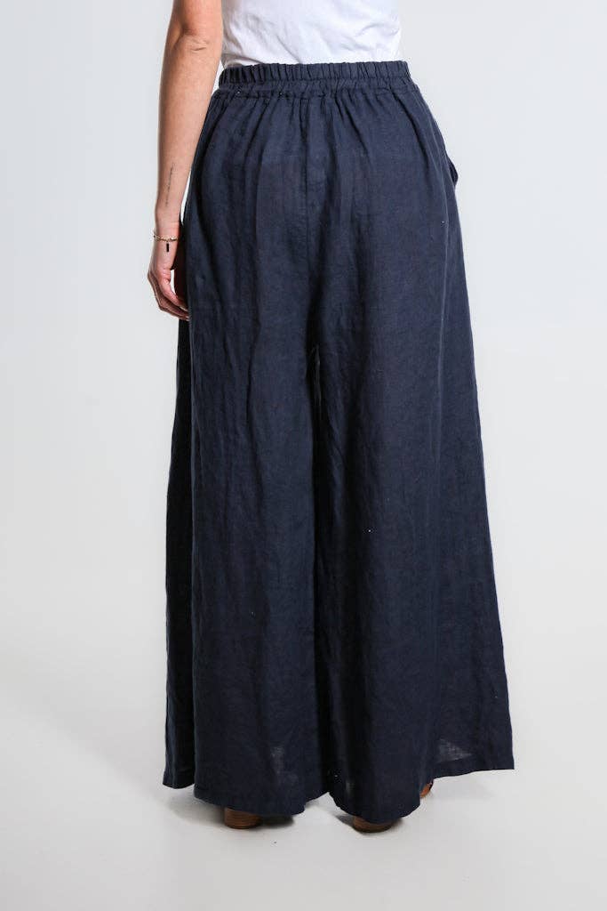 [TINA Stephens Italy/Tees By Tina - Angelena Linen Wide Leg Pant (PL187): 409 Navy], [CLOTHING], [TINA Stephens Italy/Tees By Tina], [Plum Bottom].