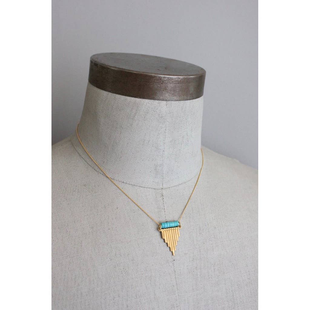 [David Aubrey Jewelry - RYL115 Turquoise and brass pendant necklace], [Necklaces], [David Aubrey Jewelry], [Plum Bottom].