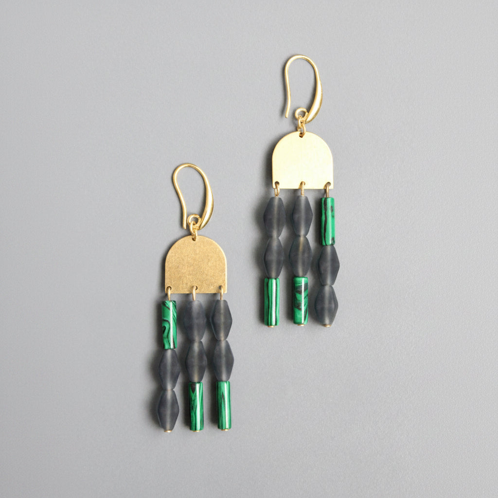 [David Aubrey Jewelry - NDNE19 Artdeco blue and malachite earrings], [Earrings], [David Aubrey Jewelry], [Plum Bottom].