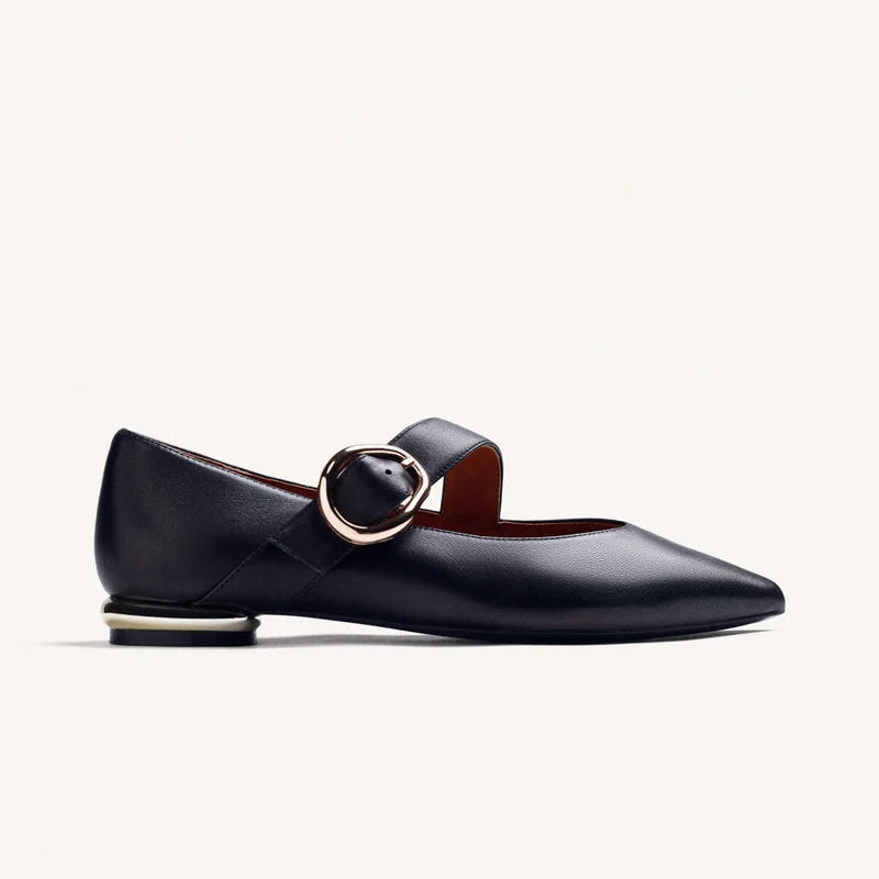 GIOSEPPO Black Leather Ballet Flat with Buckle