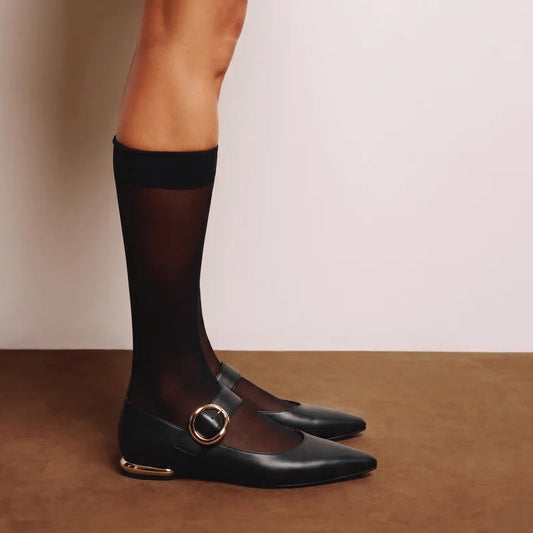 GIOSEPPO Black Leather Ballet Flat with Buckle