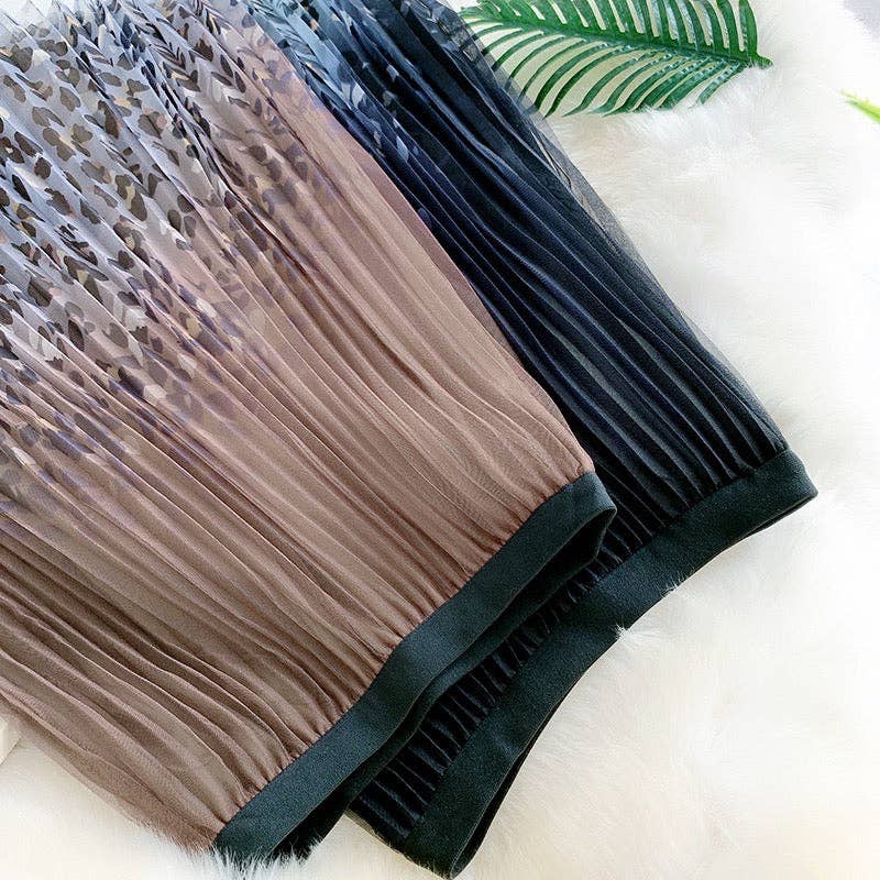 [Ellyndale - Fairy pleating mesh Skirt with Leopard print hem (Brown): Brown / O/S], [Skirts], [Ellyndale], [Plum Bottom].