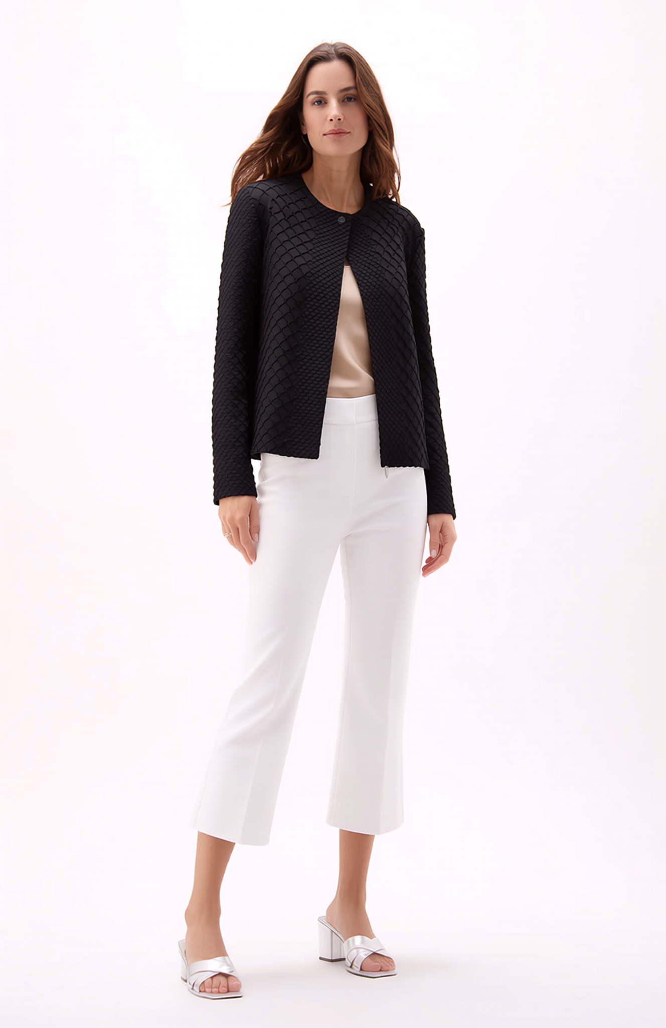 [Ellyndale - Pleating Jacket- Waffle Weave (Black): Black / O/S], [Jacket], [Ellyndale], [Plum Bottom].