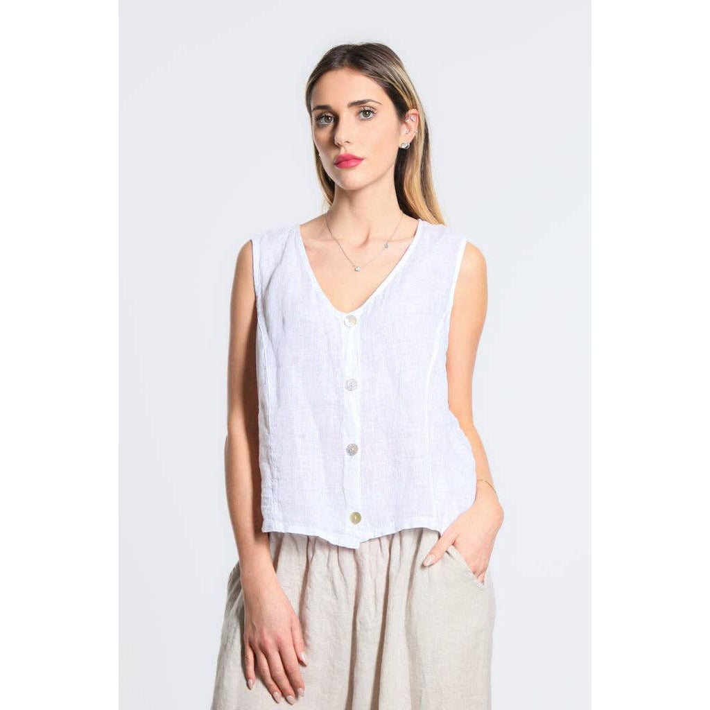 [TINA Stephens Italy/Tees By Tina - Robin Linen Button Vest (BT127): 100 White], [CLOTHING], [TINA Stephens Italy/Tees By Tina], [Plum Bottom].
