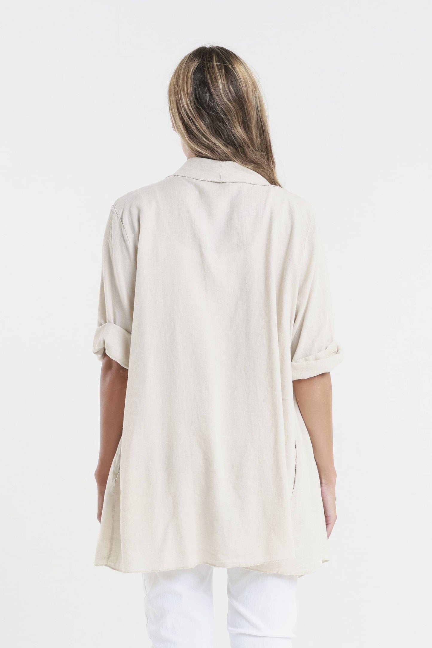 TINA Stephens Italy/Tees By Tina - Olivette Gauzy Linen Blend Open Cardigan (CQ102): 250 Beige / One Size