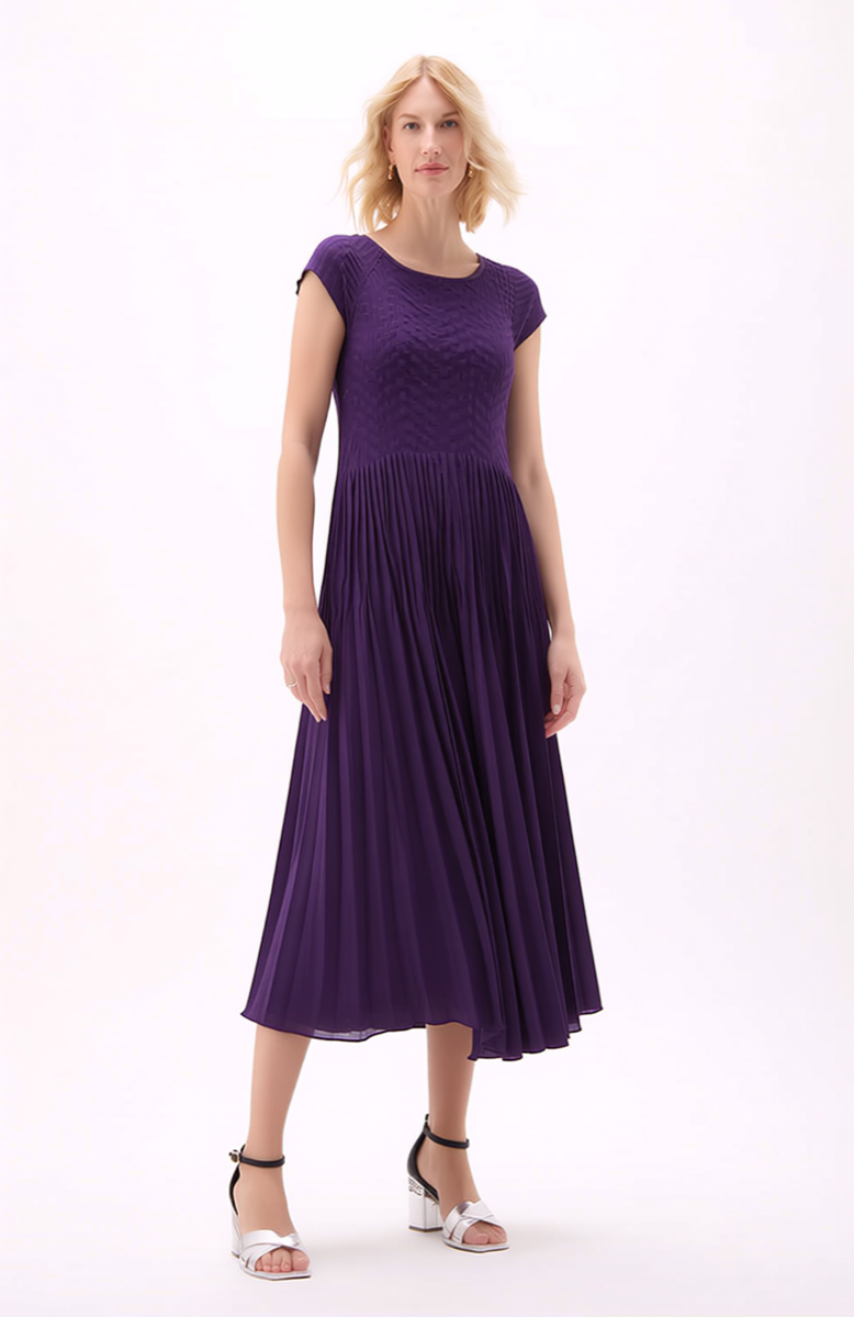 [Ellyndale - Pleated dress with Cupsleeves  (Violet): Voilet / O/S], [Dresses], [Ellyndale], [Plum Bottom].