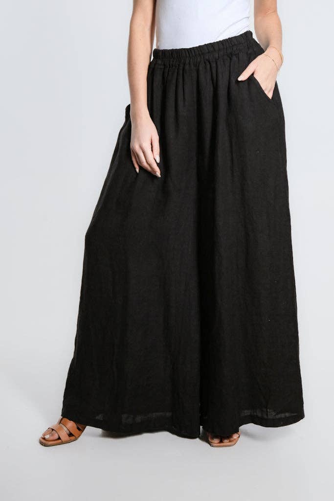 [TINA Stephens Italy/Tees By Tina - Angelena Linen Wide Leg Pant (PL187): 001 Black], [CLOTHING], [TINA Stephens Italy/Tees By Tina], [Plum Bottom].