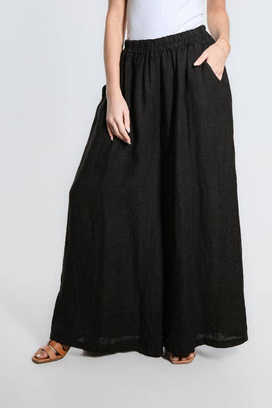 [TINA Stephens Italy/Tees By Tina - Angelena Linen Wide Leg Pant (PL187): 001 Black], [CLOTHING], [TINA Stephens Italy/Tees By Tina], [Plum Bottom].
