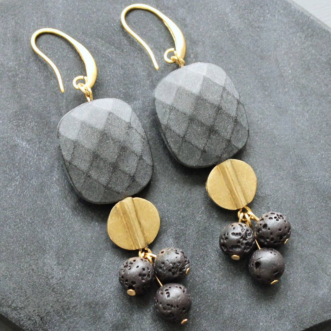 [David Aubrey Jewelry - LEXE48 Jet glass and lava cluster earrings], [Earrings], [David Aubrey Jewelry], [Plum Bottom].