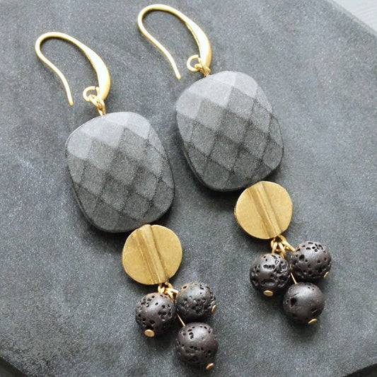 [David Aubrey Jewelry - LEXE48 Jet glass and lava cluster earrings], [Earrings], [David Aubrey Jewelry], [Plum Bottom].