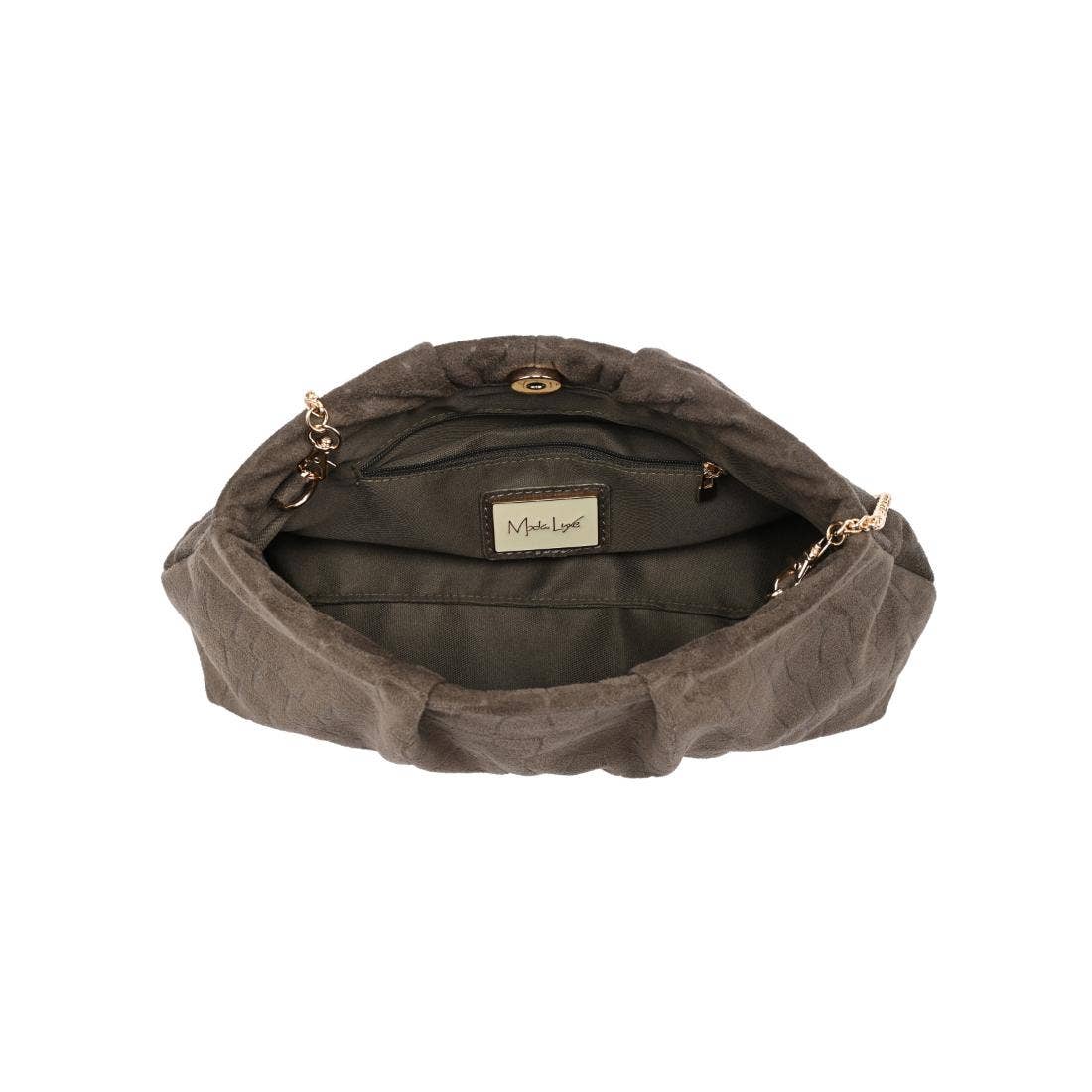 [Moda Luxe - Elva - Croc Embossed Faux Suede Clutch: Chocolate], [Handbags], [Moda Luxe], [Plum Bottom].