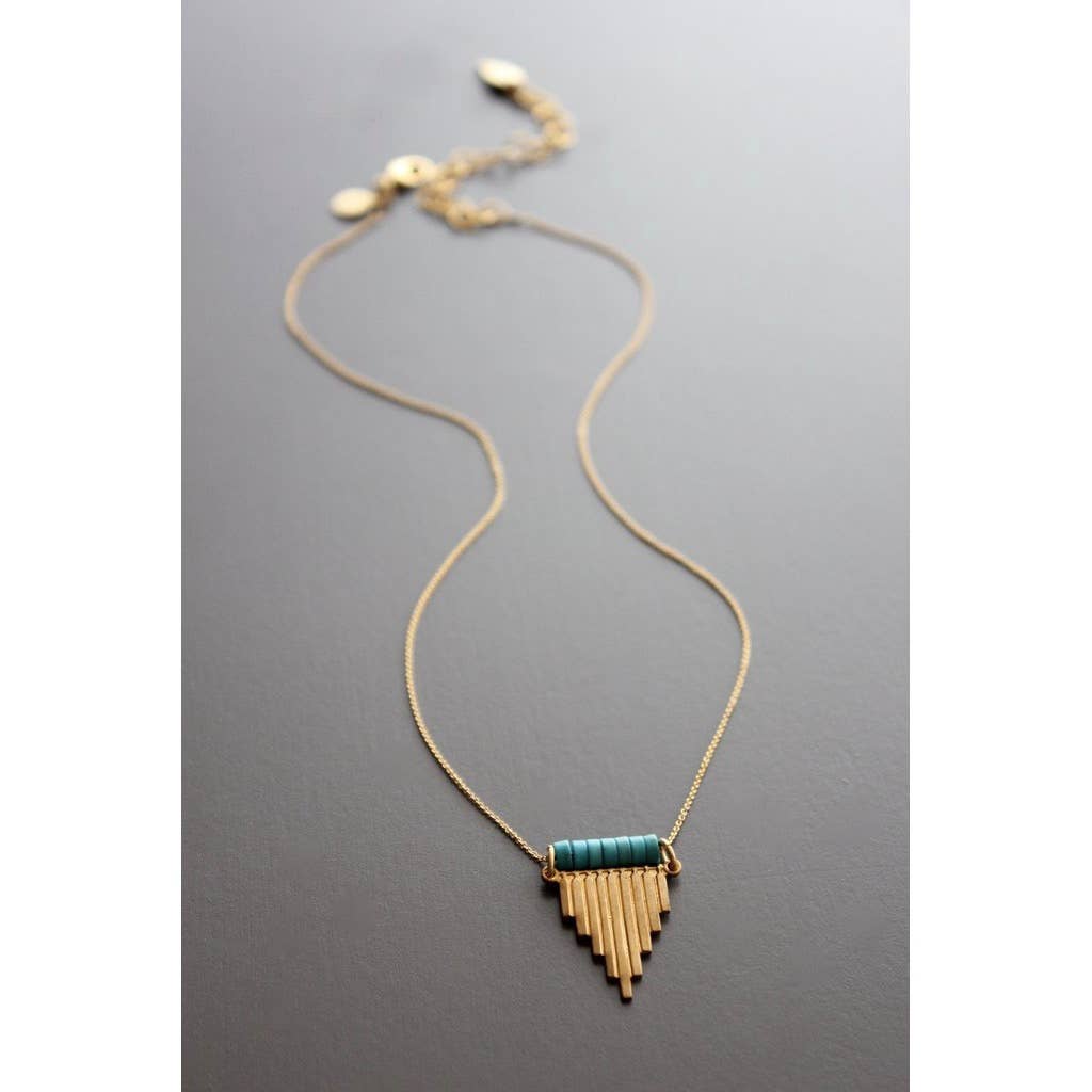 [David Aubrey Jewelry - RYL115 Turquoise and brass pendant necklace], [Necklaces], [David Aubrey Jewelry], [Plum Bottom].
