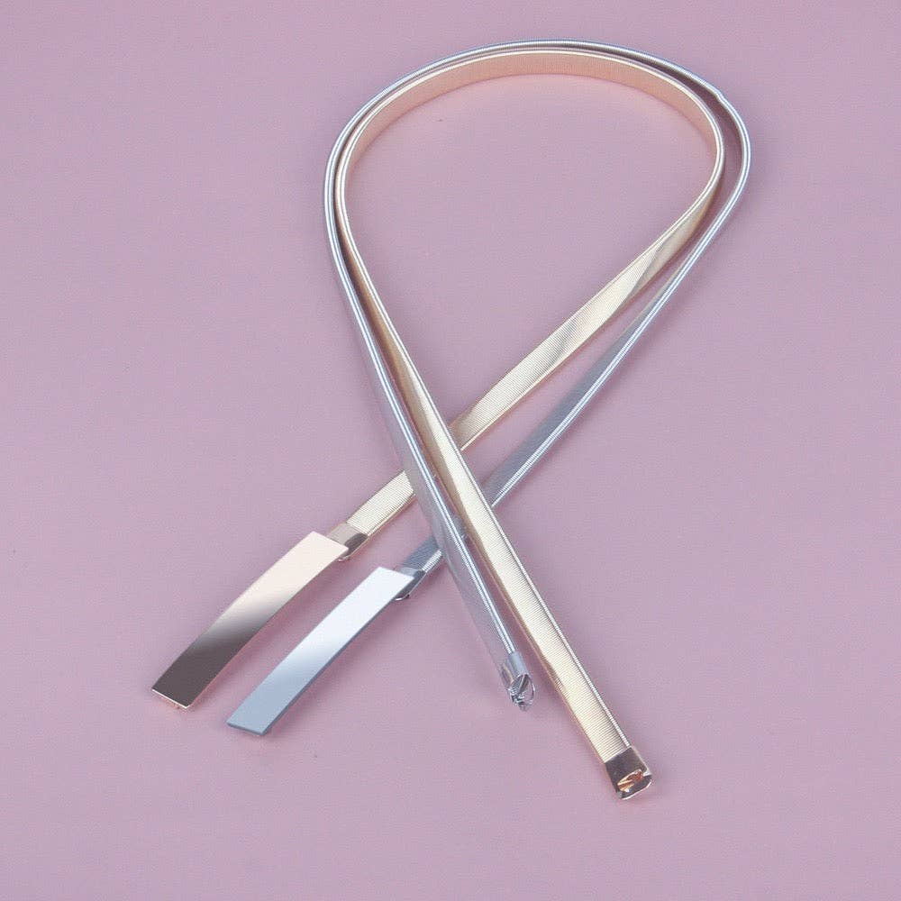 [Ellyndale - Metal Stretchable Belt (Silver): Silver / O/S], [ACCESSORIES], [Ellyndale], [Plum Bottom].