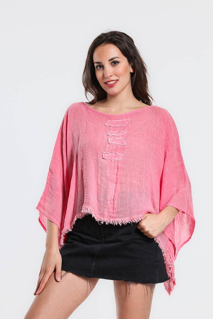 [TINA Stephens Italy/Tees By Tina - Aiyana Crinkle Linen Patch Top (BQ135): 697 Raspberry Enzyme], [CLOTHING], [TINA Stephens Italy/Tees By Tina], [Plum Bottom].