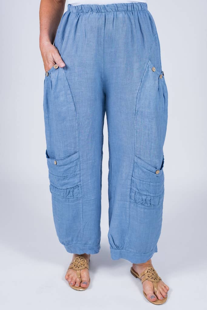 [TINA Stephens Italy/Tees By Tina - Mary Double Pocket Linen Pant (PL171): 427 Jeans], [CLOTHING], [TINA Stephens Italy/Tees By Tina], [Plum Bottom].