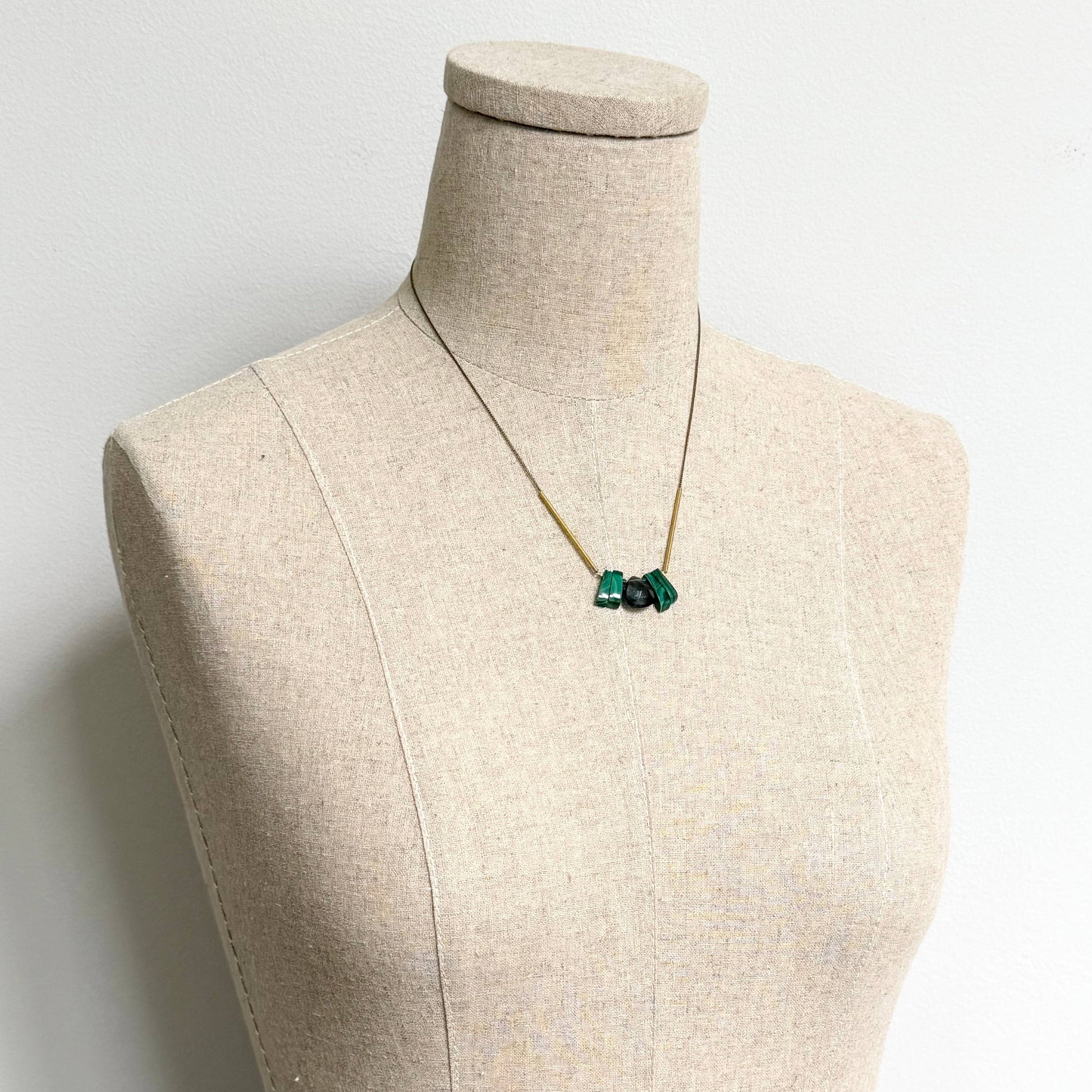 [David Aubrey Jewelry - NDN118 Mini London blue topaz quartz and malachite necklace], [Necklaces], [David Aubrey Jewelry], [Plum Bottom].