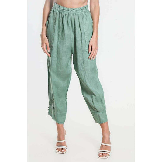 [TINA Stephens Italy/Tees By Tina - Delaney Cuff Linen Pant (PL157): 324 Lake], [CLOTHING], [TINA Stephens Italy/Tees By Tina], [Plum Bottom].