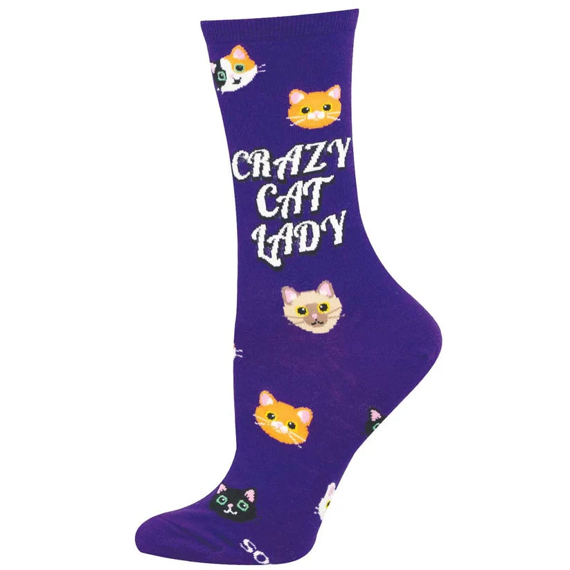 [SOCKWELL CRAZY CAT LADY crew socks], [SOCKS], [SOCKSMITH], [Plum Bottom].