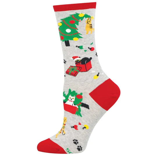 [SOCKSMITH Kitty Chaos Women crew sock], [SOCKS], [SOCKSMITH], [Plum Bottom].