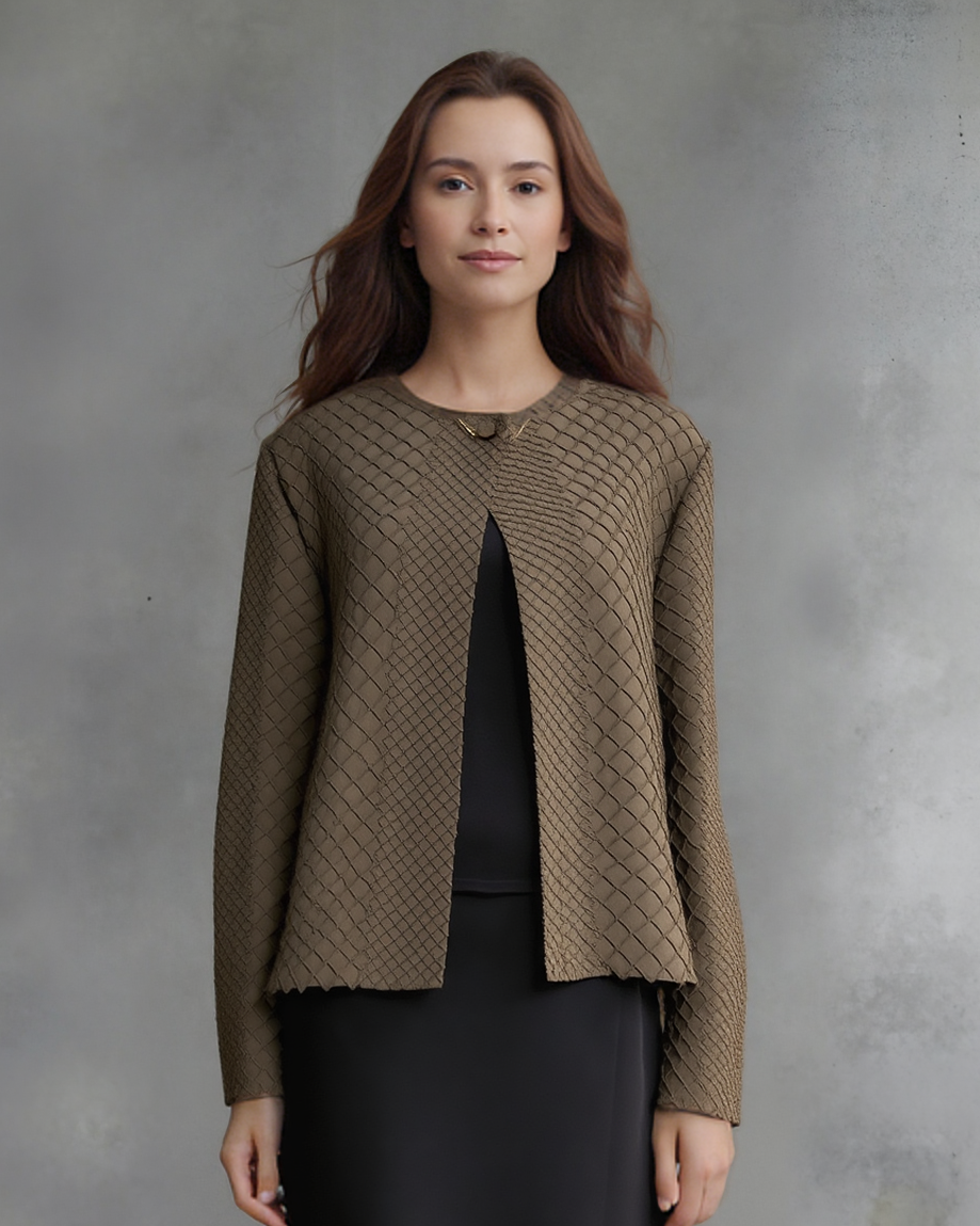 [Ellyndale - Pleating Jacket- Waffle Weave (Black): Black / O/S], [Jacket], [Ellyndale], [Plum Bottom].