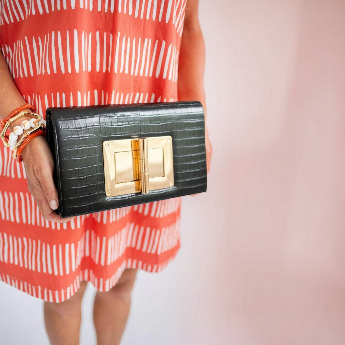 [Lisi Lerch - Lillian Croc Clutch - WS: Black], [Handbags], [Lisi Lerch], [Plum Bottom].