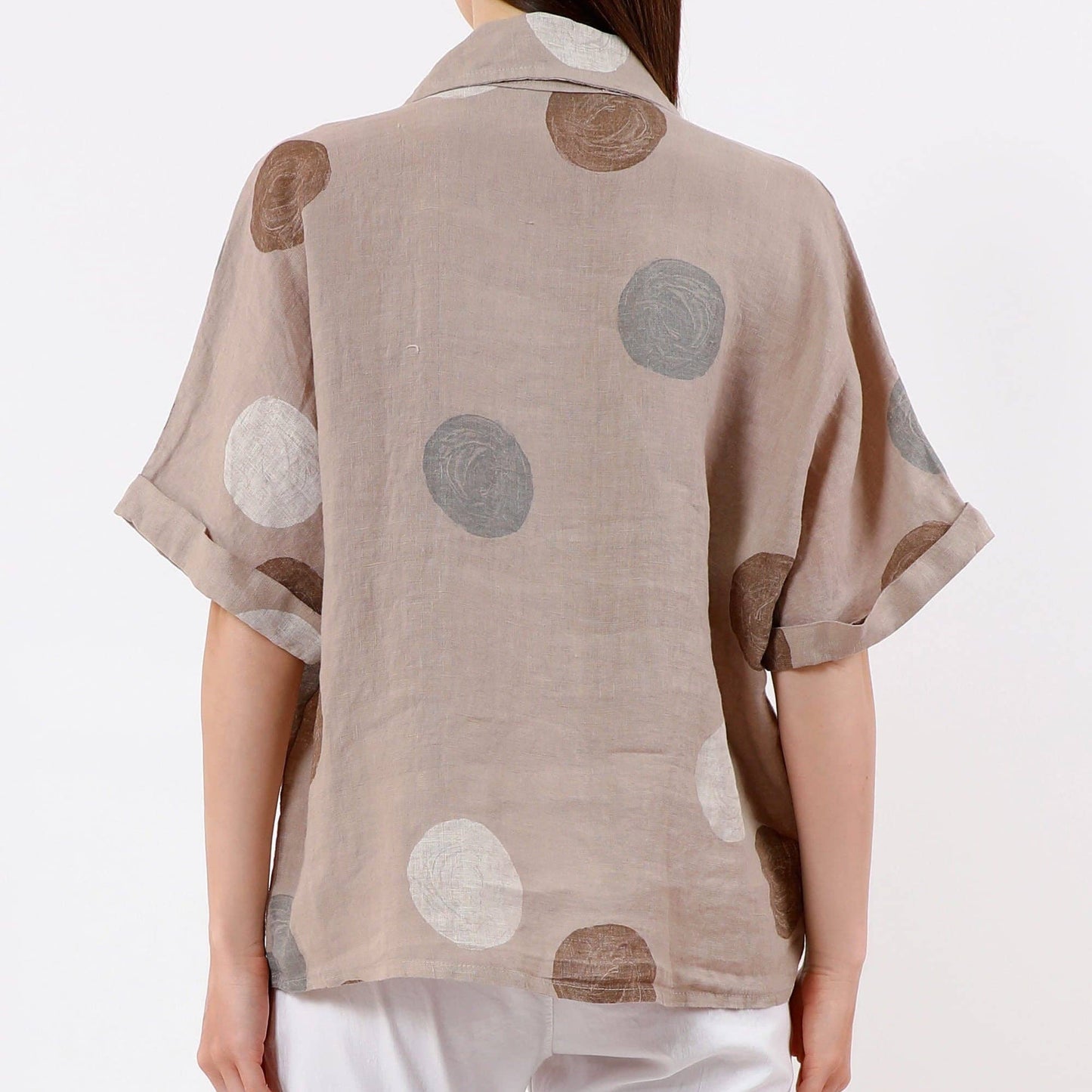 [TINA Stephens Italy/Tees By Tina - Ruth Circle Button-Front Linen Top (BQ191C): 286 Cashmere / One size], [Tops], [TINA Stephens Italy/Tees By Tina], [Plum Bottom].