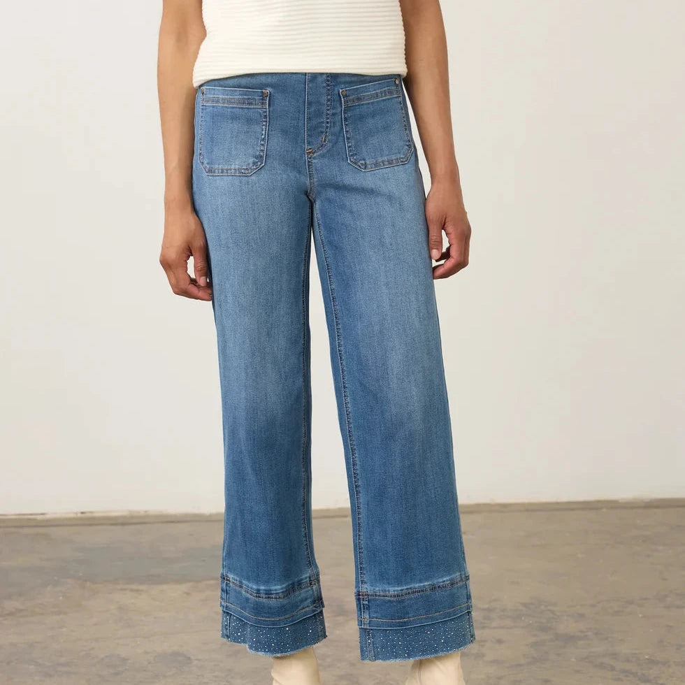 FDJ Pull-On Wide Leg Denim Medium Blue