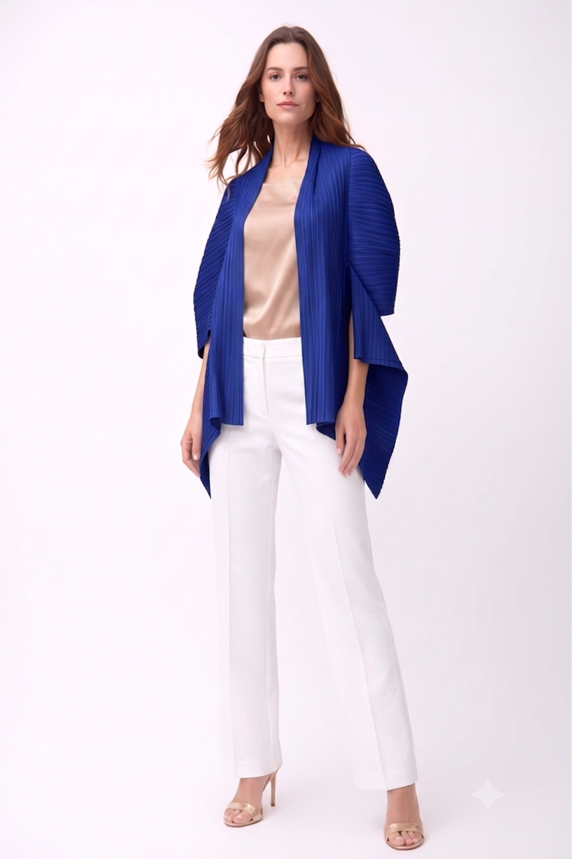 [Ellyndale - 2-Way Pleated Kimono Jacket – One Size- Royal Blue: Royal Blue / O/S], [Jacket], [Ellyndale], [Plum Bottom].