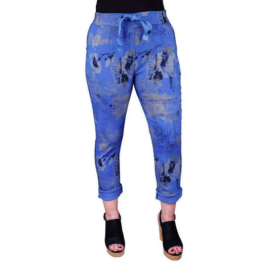 [TINA Stephens Italy/Tees By Tina - Harmony C'est La Vie Stretch Tie Waist Pant (PL177): 400 Blue], [CLOTHING], [TINA Stephens Italy/Tees By Tina], [Plum Bottom].