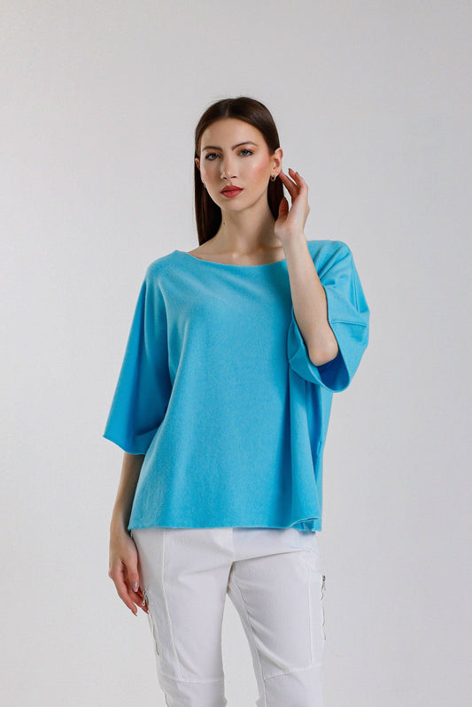 TINA Stephens Italy/Tees By Tina - Quinley Seriously Soft Boat Neck Sweater (BSS402): 440 Turq / One Size