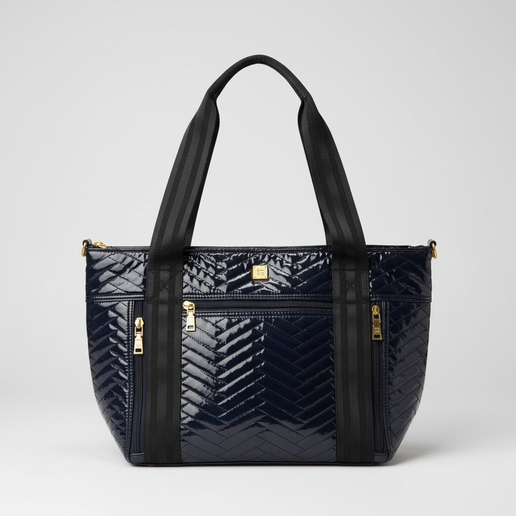 THINK ROYLN Jr. Jetset Wingman Leopard & Black Patent Quilted Tote