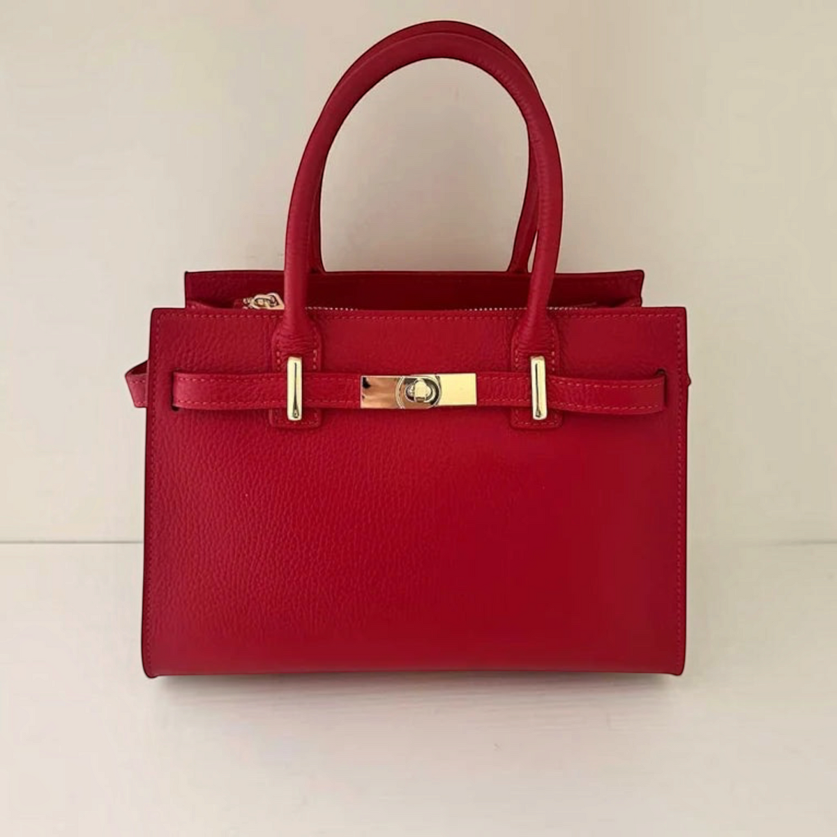 Plum Bottom LE FEME CHATEAU medium red Italian leather handbag with gold hardware and zipper closure