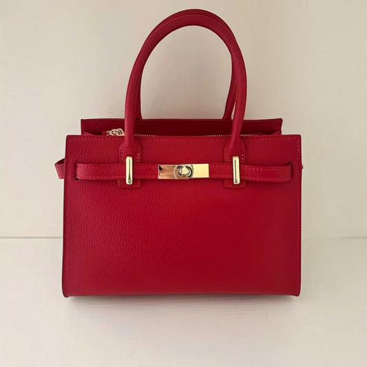 Plum Bottom LE FEME CHATEAU medium red Italian leather handbag with gold hardware and zipper closure