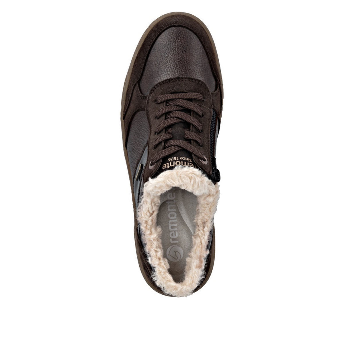 Plum Bottom REMONTE D2T02-25 dark brown sneaker with faux fur lining and side zipper closure