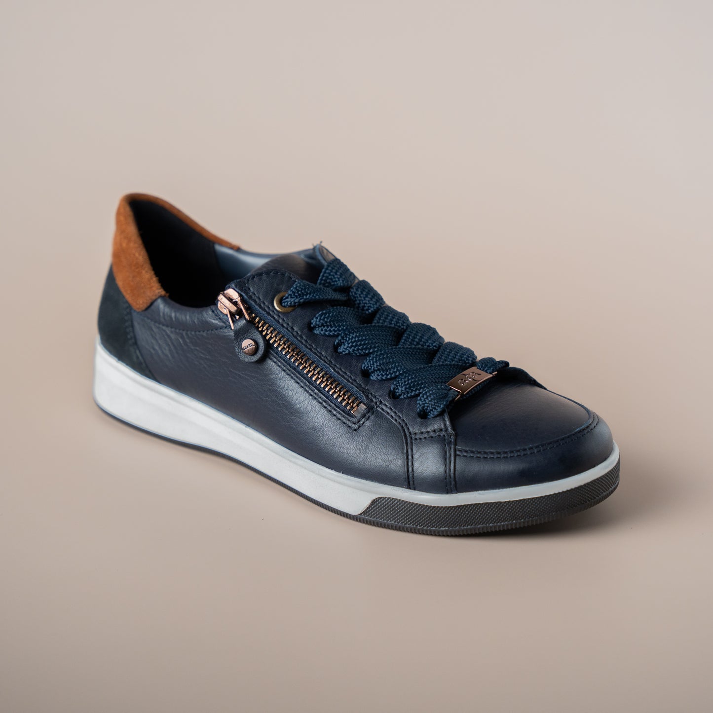 Ara - Rei Low in Navy with Brown Trim