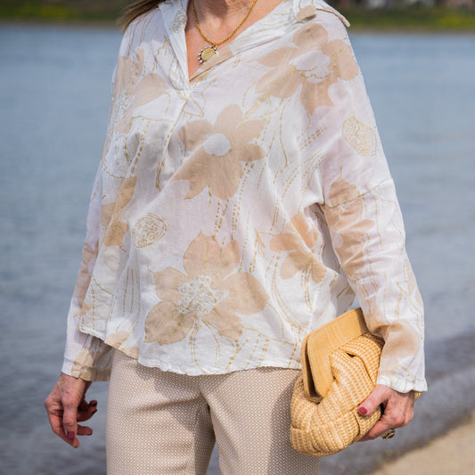 ANGELA MARA - Flower Linen Top