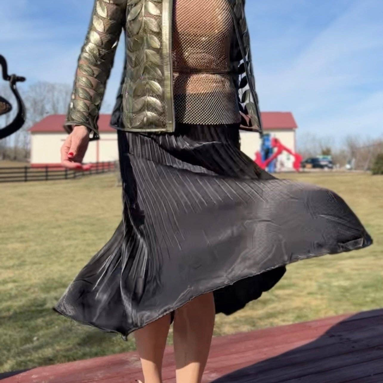 [Ellyndale - Pleating Crushed Sateen Skirt (Black): Black / O/S], [Skirts], [Ellyndale], [Plum Bottom].