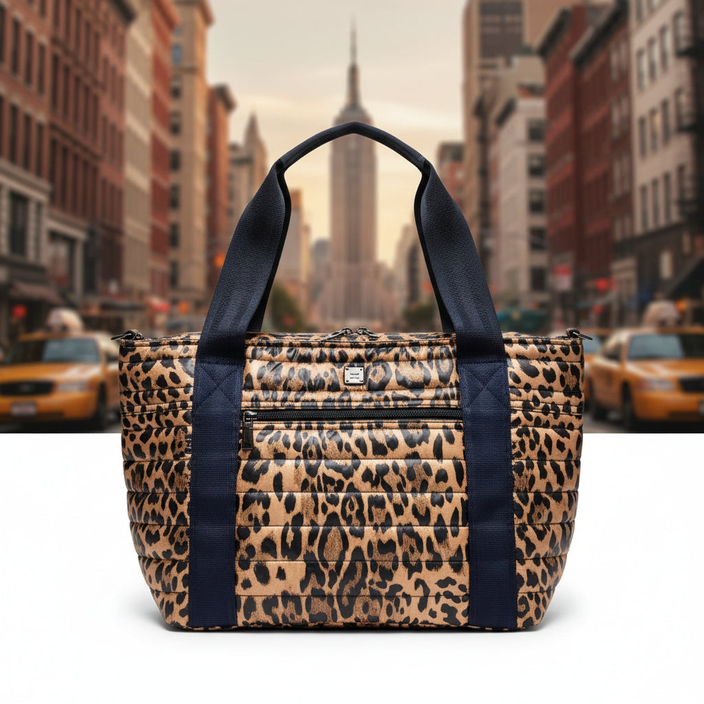 THINK ROYLN Jr. Jetset Wingman Leopard & Black Patent Quilted Tote