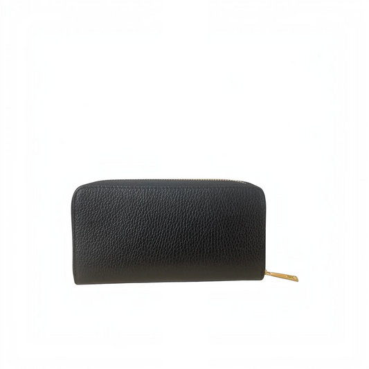 Plum Bottom LE FEME CHATEAU medium black Italian leather wallet with a gold zipper closure