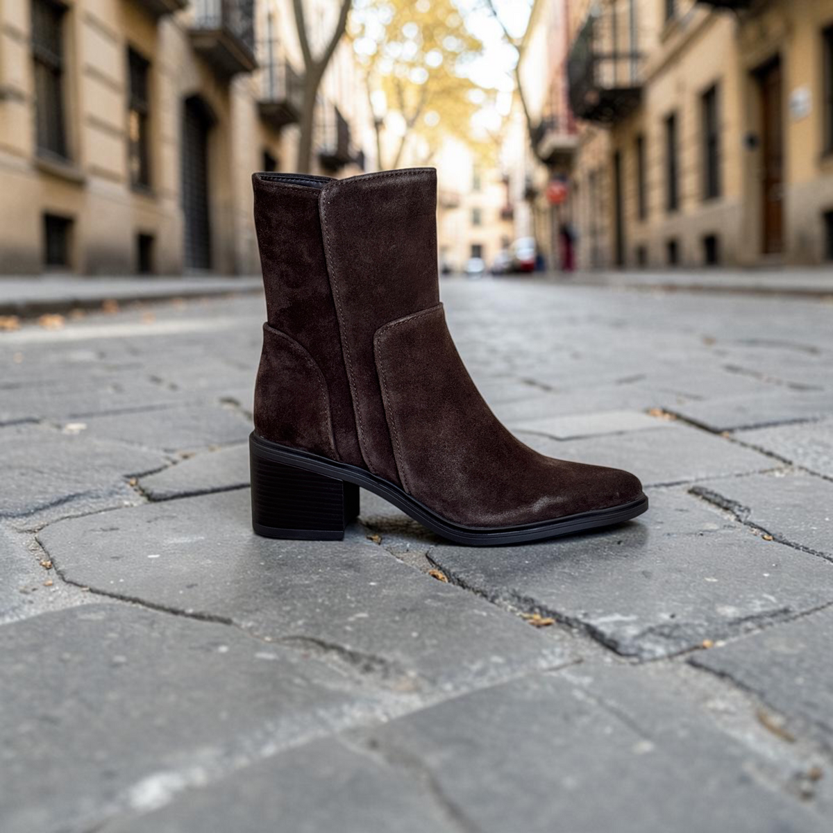 Plum Bottom REGARDE LE CIEL Elettra-03 dark brown suede ankle boot with a block heel and almond toe