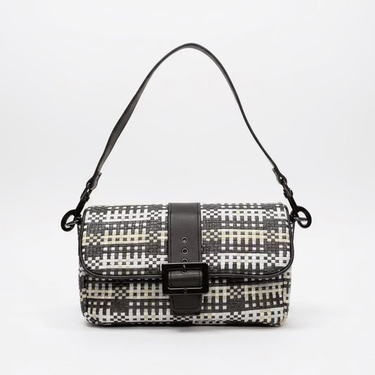 THINK ROYLN Socialite handbag Espresso/Dune Plaid Raffia