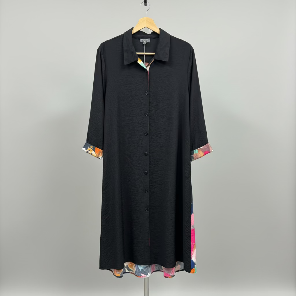 SHANA APPAREL 26522 Button Front Dress Grey & Black
