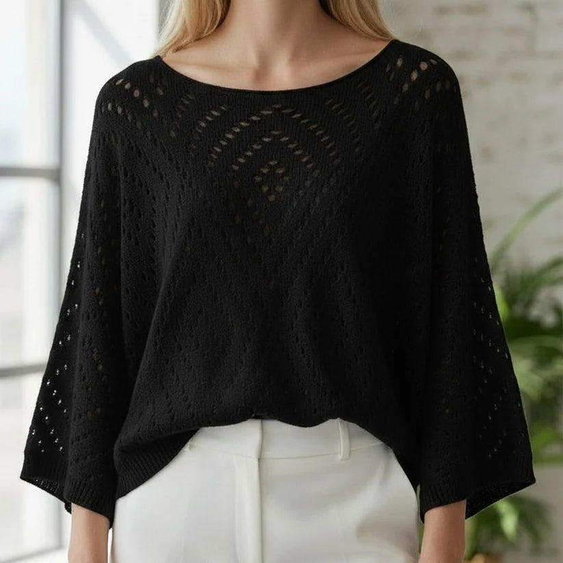 [CATHERINE LILLYWHITE Holey Knit Top Taupe], [Sweaters], [Catherine Lillywhite], [Plum Bottom].