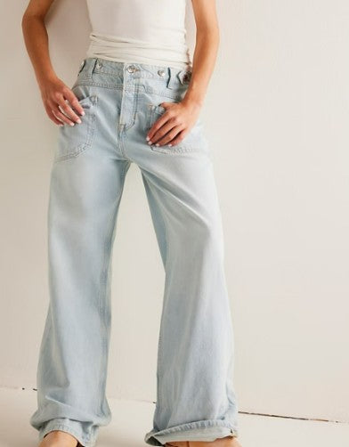 FREE PEOPLE - Palmer Cuffed Baggy Jeans - Daydream Blue