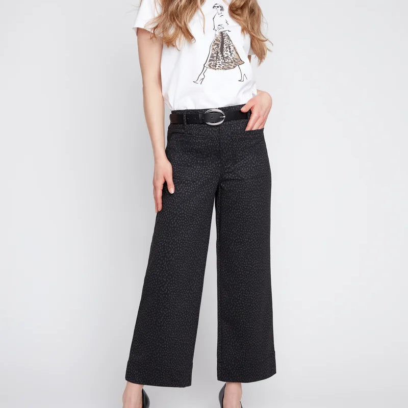 RENUAR Animal Print Cropped Straight-Leg Knit Pants with Patch Pockets