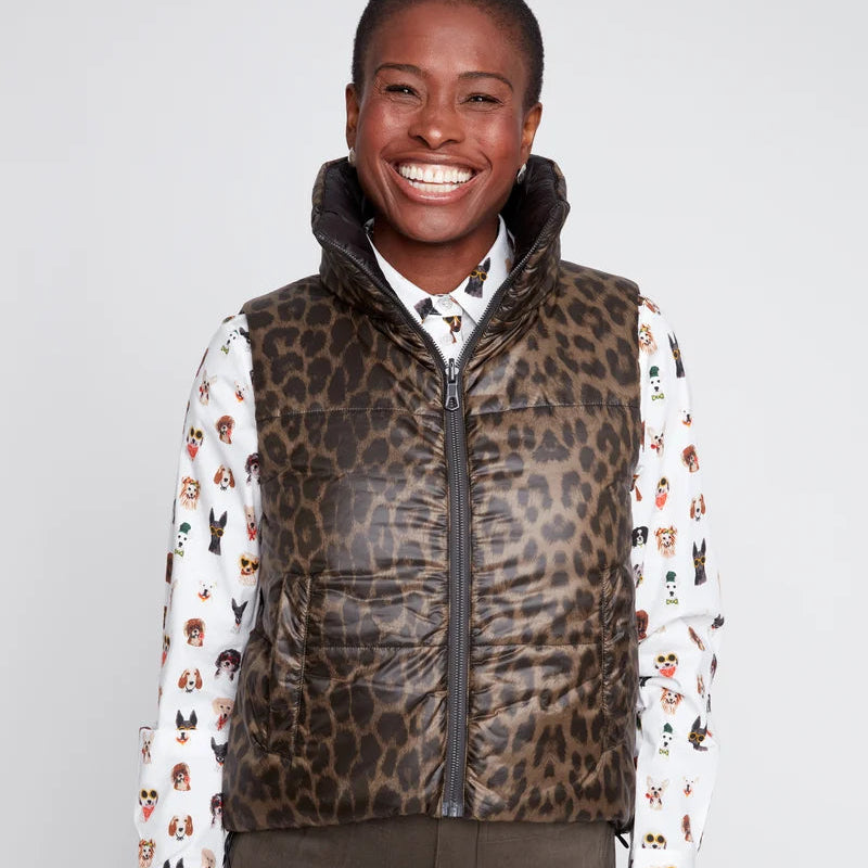 RENUAR Reversible Cropped Quilted Vest with Animal Print