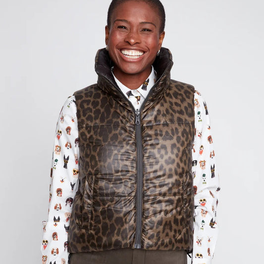 RENUAR Reversible Cropped Quilted Vest with Animal Print