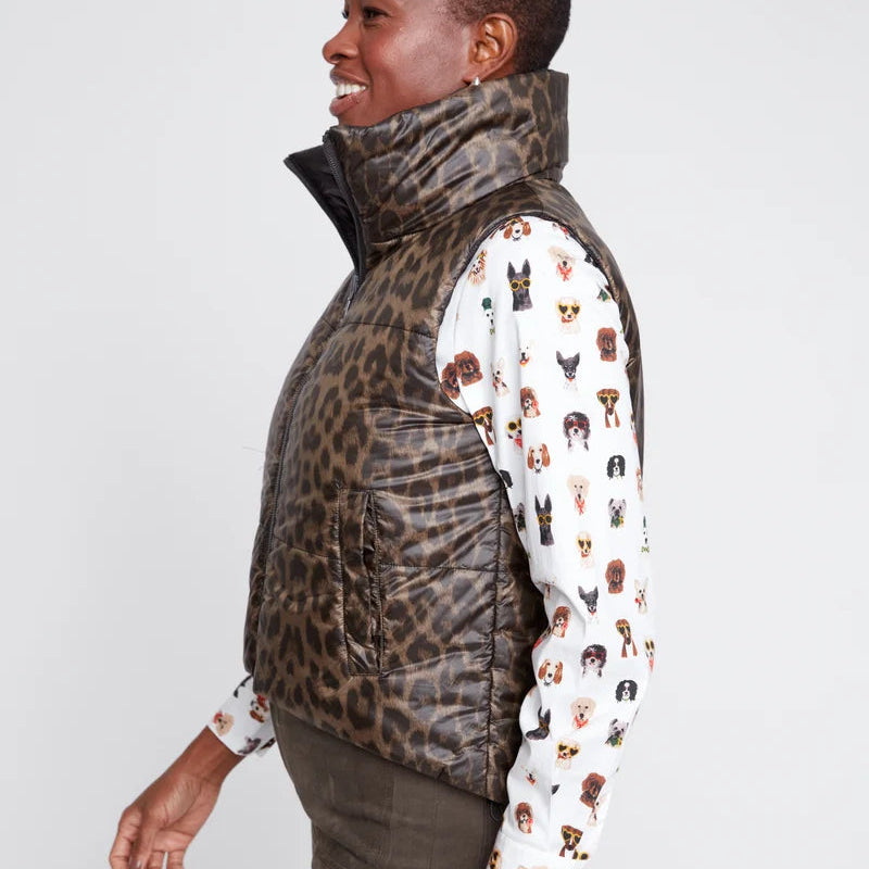 RENUAR Reversible Cropped Quilted Vest with Animal Print