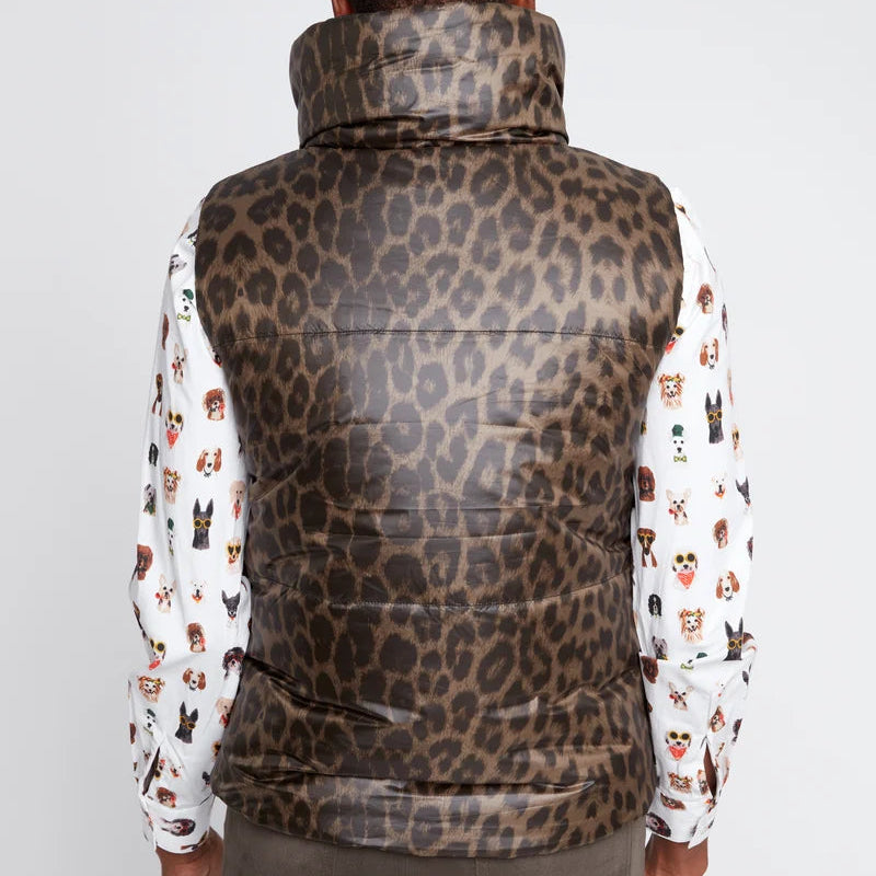 RENUAR Reversible Cropped Quilted Vest with Animal Print