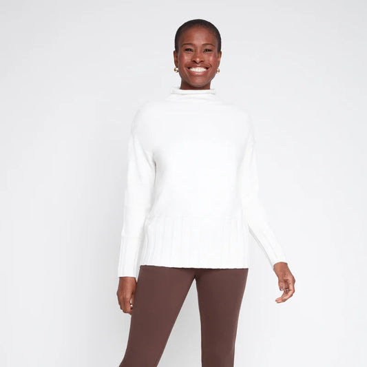 RENUAR Comfy Funnel Neck Sweater with Rib Detail Creme